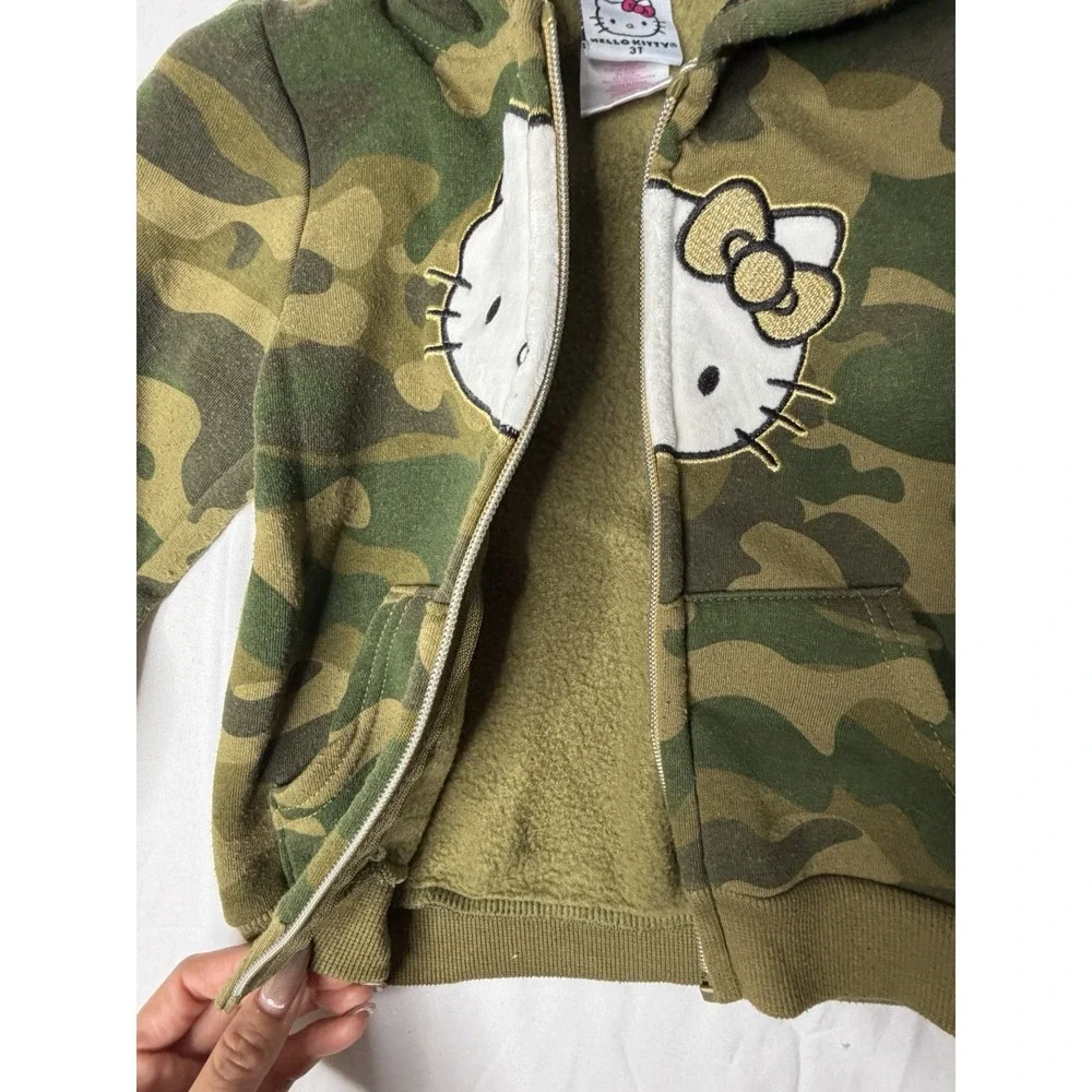 Hello Kitty Camo Hoodie Jacket Girls Size 3T‎ Green Camouflage Full Zip